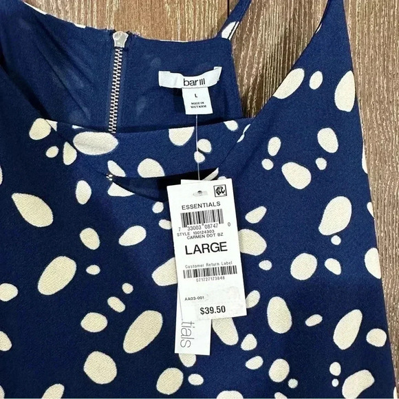 Bar III Essentials NWT Women's Blouse Navy Blue Abstract Design Sz Large Casual - Picture 5 of 5